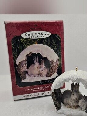 New hallmark 1997 Snowshoe Rabbits Winter Ornament #1 Majestic Wilderness Newman